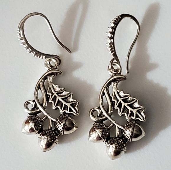 Acorn leaf simulation diamond earrings handmade sterling silver plated sparkly - Picture 9 of 9